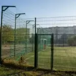 Fenced schoolyard or stadium area