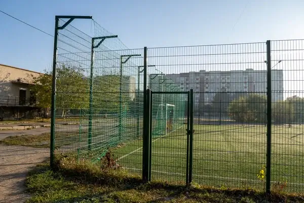Fenced schoolyard or stadium area